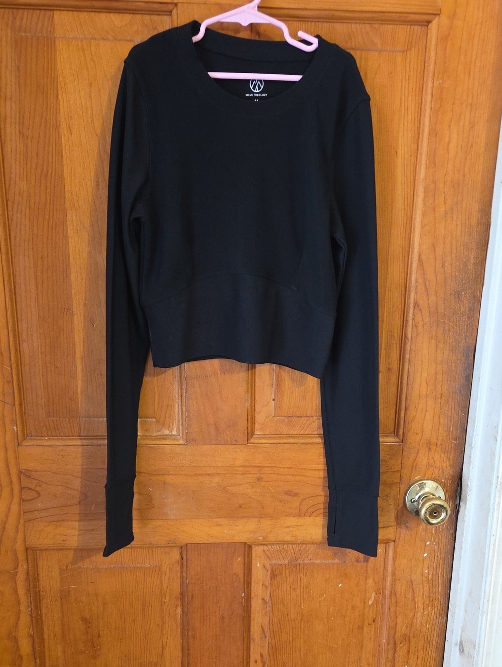 Move Theology Black Long Sleeve Cropped Crew Top